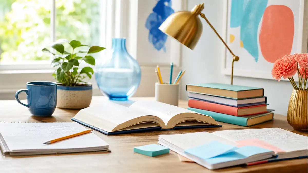 Bright editorial scene connecting adult experience, reflection and practical learning